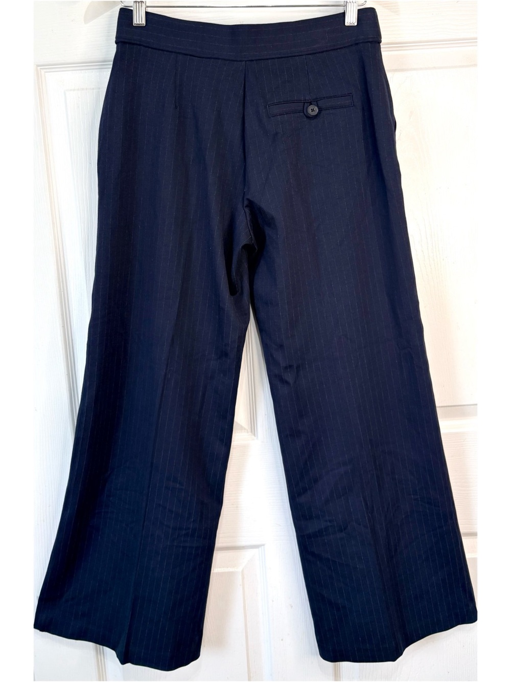 SPANX Supersmooth PerfectFit Navy Blue pinstripe Ponte Wide Leg Pants Medium - Picture 4 of 6